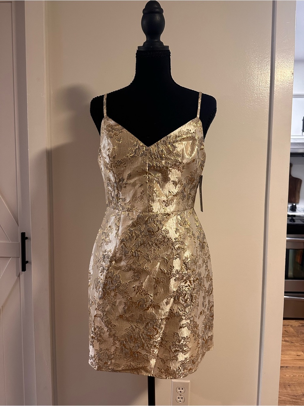 Lulu's Metallic Gold Floral Jacquard Mini Dress